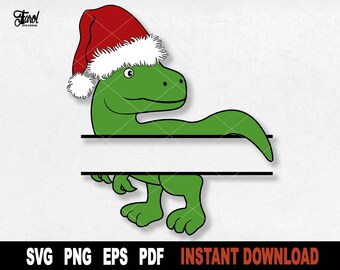 Dinosaurio navideño SVG: Clipart de T-Rex con gorro de Papá Noel (Descarga digital)