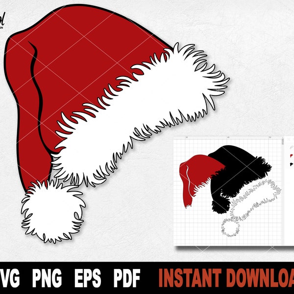 Santa Hat SVG,  Christmas svg  Files For Cricut, Silhouette, Holiday Svg Vector Clipart, Png Art Design- Instant Digital Download