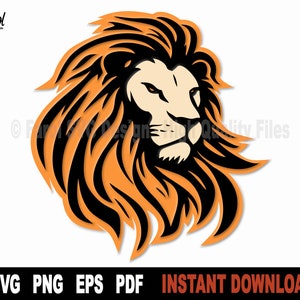 ライオン SVG、Cricut 用ライオン ヘッド SVG ファイル、動物ベクター クリップアート、PNG アート デザイン - インスタント デジタル ダウンロード