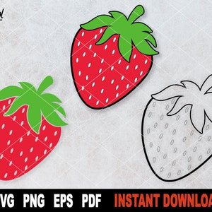 Strawberry Clipart, Strawberry SVG File For Cricut, Silhouette, Nature Vector, Fruit Cut File, Sublimation Png- Instant Digital Download