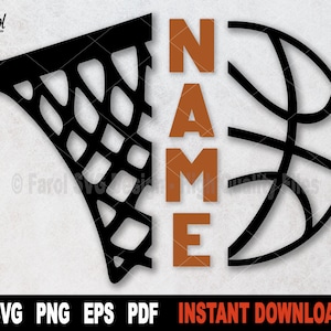 Halber Basketball und Hoop SVG | Geteiltes Monogramm Sport Design | Benutzerdefinierter Name SVG | Cricut & Silhouette Schnittdatei | Sofort Download