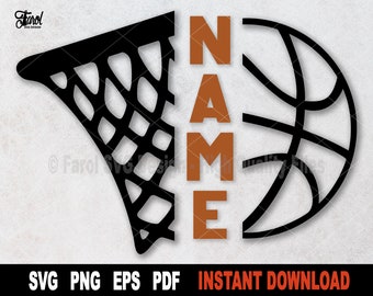 Basketball Hoop Split Monogram SVG: Custom Name Sports Design (Digital Download)