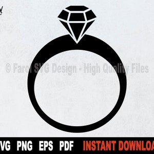 Ring Svg With Jewel, Engagement Ring Svg File For Cricut, Black Silhouette, Diamond Ring Svg Cut File,  jewelry Clipart- Instant  Download