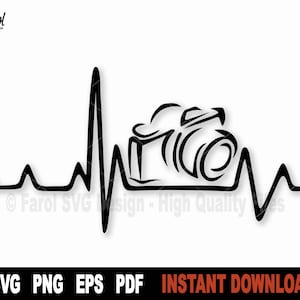 Camera Svg, Heartbeat Photography Svg File For Cricut, Silhouette, Photo Svg Vector Clipart, Work Svg Cut File- Instant Digital Download