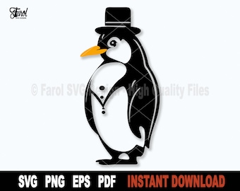Penguin with Hat SVG: Cricut, Silhouette, Vector, PNG, PDF (Digital Download)