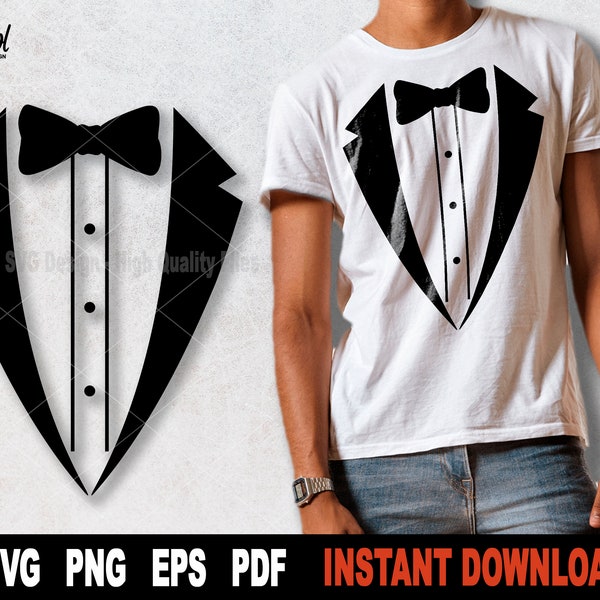 Tuxedo SVG,  Tuxedo SVG File For Cricut, Black Silhouette, Suit Tie Svg Cut File,  Shapes Clipart, Sublimation Png- Instant Digital Download