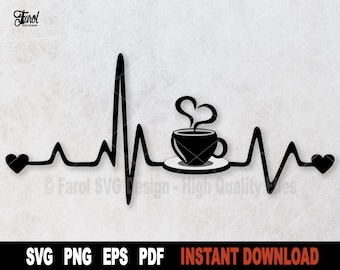 Coffee Heartbeat SVG: Cricut & Silhouette Cutting File (Digital Download)