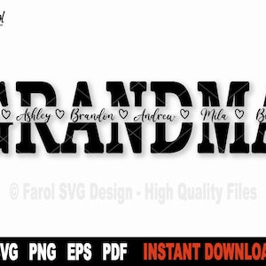 Moldura de nome dividido SVG da avó | Presente personalizado da avó para Cricut e Silhouette | Design de família | Download instantâneo
