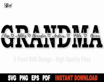 Grandma SVG Split Name Frame: Personalized Family Design (Instant Download)