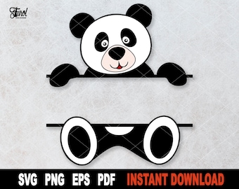 Panda Björn Delad Namnram SVG, Djur Clipart (Digital Nedladdning