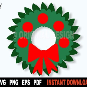 Christmas Wreath Svg, Wreath Svg, Christmas Svg File For Cricut, Silhouette, Xmas Wreath Svg Vector Clipart, Holiday Svg Cut File