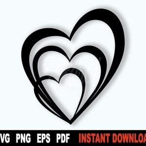 Hearts Svg Cut File, Heart Svg File For Cricut, Silhouette, Valentine&#39;s Day Svg, Love Svg Vector Clipart, Png Art Design -  Digital Download