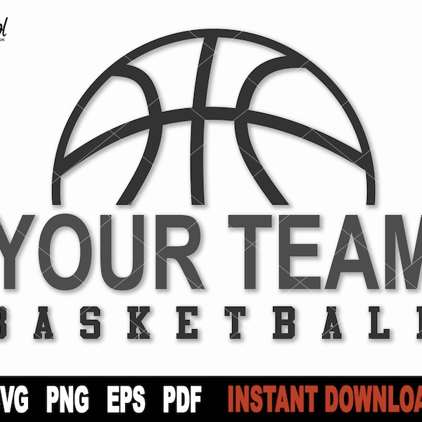 Basketball Svg, Team Name Svg Split Name Frame, Basketball Svg File For Cricut, Silhouette, Vector Clipart, Png Art Design- Digital Download