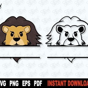 Lion SVG, Split Monogram SVG Cut File, Cute Lion SVG File For Cricut, Silhouette, Animal Clipart, Lion Cartoon Png, Instant Digital Download