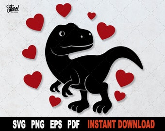 Dinosaurio San Valentín SVG: Tiranosaurio Rex con corazones (Descarga digital)