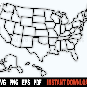 Vereinigte Staaten SVG-Datei | USA Karte Umriss SVG für Cricut & Silhouette | Clipart | Sofortiger digitaler Download