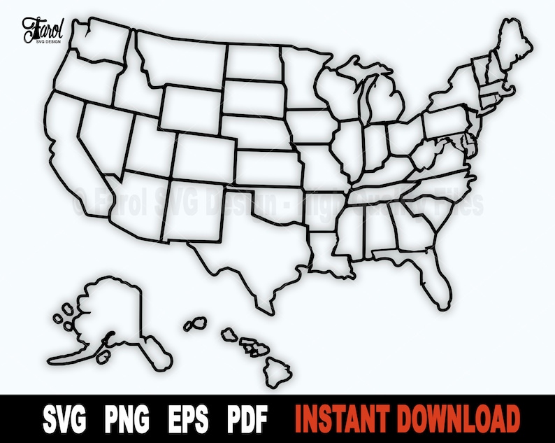 United States SVG File | USA Map Outline SVG for Cricut & Silhouette | Vector Clipart | Instant Digital Download
