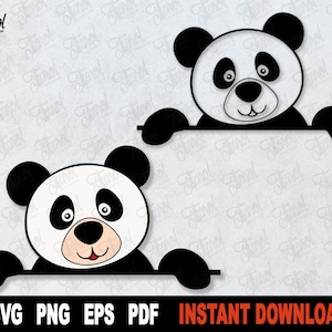 Peeking Panda Bear SVG Cut File, Split Monogram SVG, Bear Svg File For Cricut, Cute Animal Clipart, Utilisation commerciale - Téléchargement numérique instantané