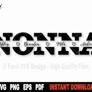 Nonna Svg, abuela SVG marco de nombre dividido SVG, archivo SVG del día de la madre para Cricut, silueta, vector abuela svg archivo de corte- Descarga digital