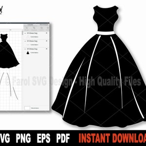 Abito SVG, Abito da sposa File Svg per Cricut, File di taglio Svg Silhouette nera, Clipart di forme, Sublimazione Png - Download digitale istantaneo