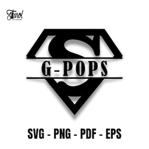 G-Pops SVG, Super Grandpa Split Name Frame Svg, Arquivo SVG do Dia dos Pais para Cricut, Silhouette, Svg Cut File, Vector clipart - Download digital