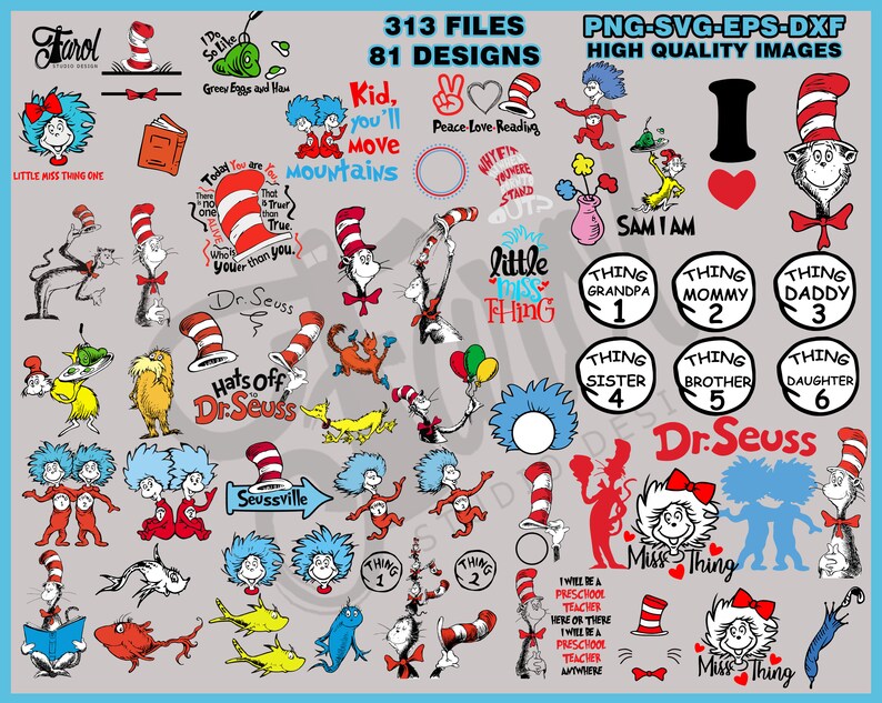 Download 81 Designs Dr Seuss svg Bundle Cat In The Hat png Clipart | Etsy