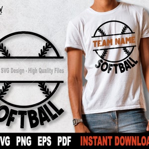 Softball Team Split Name Frame SVG: Cricut, Silhouette (Digital Download)