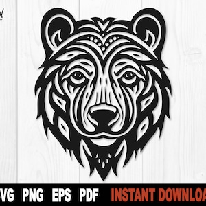 BÄR KOPF SVG, Bär SVG geschnitten Datei für Cricut, Silhouette, Bär Gesicht Clipart Vektor, Tribal Bär Png - digitaler Download