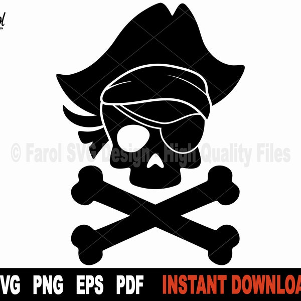 Pirate SVG, Crossbones Svg File For Cricut, Silhouette, Halloween Clipart, Skull Bones Svg, Vector Clipart Cutting file- Digital Download