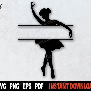 Ballerina Split Monogram Svg, Ballet Dancer Monogram SVG Cut File, Black Silhouette Clipart - Descarga digital instantánea