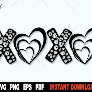 XOXO Svg, Valentine Svg, Leopard Print Svg, liefde Svg-bestand voor Cricut, silhouet, vector clipart svg gesneden bestand, png-instant digitale download