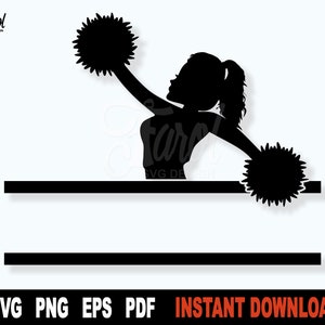 Cheerleader SVG, Cheer Split Name Frame SVG File For Cricut, Vector Cheerleader Silhouette Sport Svg Clipart - Instant Digital Download