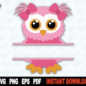 Baby Owl SVG, Split Monogram SVG, Owl Baby Girl Cute Svg File For Cricut, Silhouette, Cut File, Cartoon Clipart- Instant Digital Download