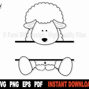 Schaf-Svg, Schaf-Split-Monogramm-Svg-Datei für Cricut, Silhouette, Ostern-Svg-Clipart, Tier-Vektor, Sublimation Png sofortiger digitaler Download