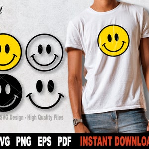 Arquivo de corte SVG de rosto sorridente, arquivo SVG de sorriso para Cricut, silhueta, clipart Emoji Svg, vetor SVG de rosto feliz - download digital instantâneo