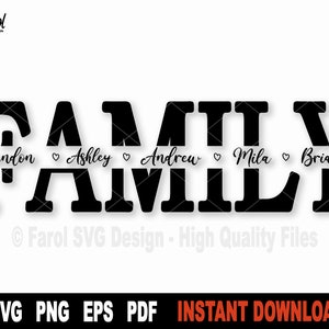 Familie SVG, naamlijst Svg-bestand splitsen voor Cricut, silhouet, familie gesneden bestand, vectorillustraties, sublimatie PNG-instant digitale download