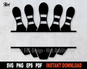Bowling Pin Split Monogram SVG: Sport Clipart, Namnram (Digital Nedladdning)