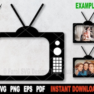 Könnte beinhalten: Schwarze und weiße Silhouette eines Vintage-Fernsehers mit Antenne, perfekt, um Ihren Designs einen Retro-Touch zu verleihen. Der Fernseher hat einen leeren Bildschirm, auf dem Sie Ihr eigenes Bild oder Ihren eigenen Text einfügen können.