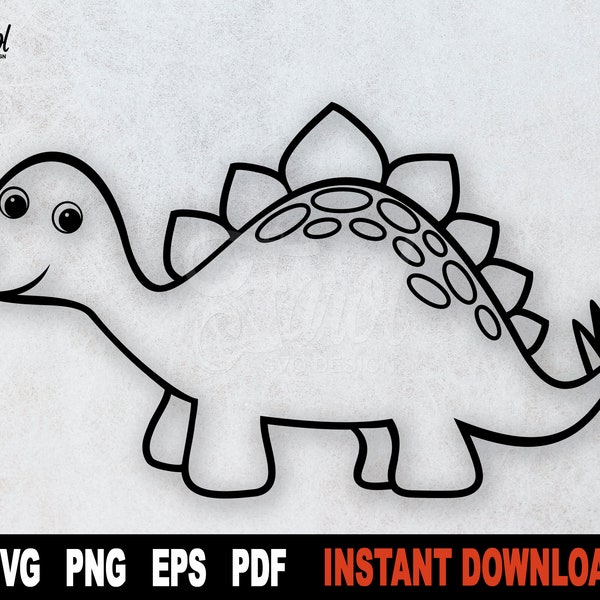 Dinosaur SVG, Stegosaurus SVG, Outline Dinosaur SVG File For Cricut, Silhouette Clipart Cut File,  Sublimation Png- Instant Digital Download