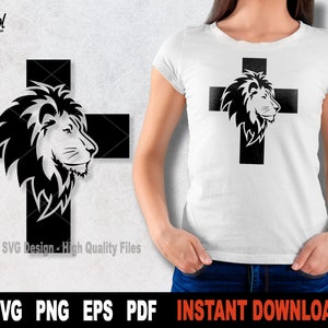 Lion Of Judah SVG, Lion In A Cross Svg File for Cricut, Silhouette, Christian, Religious Clipart, Art Shirt Png- Instant Digital Download