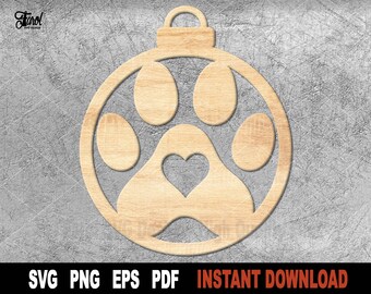 File SVG (download digitale) dell'ornamento natalizio a forma di cuore a forma di zampa di cane