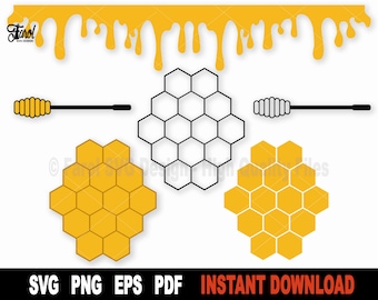 Honingraat SVG-bundel: Honey Drip-clipart (digitale download)
