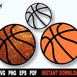 Lot de basket-ball SVG | Collection SVG de ballons de sport | Modèles de Basket-ball pailleté, contour, uni | Fichiers de découpe Cricut et Silhouette