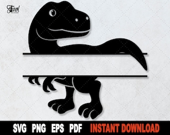 Dinosaur SVG, Tyrannosaurus Rex SVG, Black Dinosaur Split Monogram SVG File For Cricut, T-Rex Png Clipart Cut File-  Instant Download