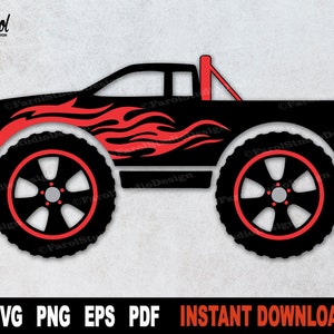Auto Clipart - Auto svg: Black Monster Truck mit roten Feuerflammen - Layering Optionen - Digital Download svg png eps pdf