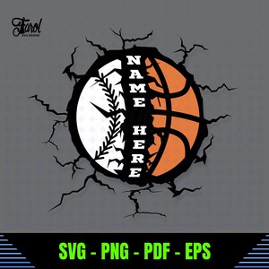 Baseball SVG - Basketball SVG | Balles Fendues SVG | Cadre Nom Sportif | Fichier de Découpe Double Sport pour Cricut & Silhouette