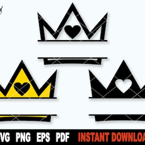 Crown Split Monogram SVG: hart omtrek gesneden bestand (digitale download)