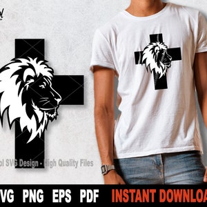Lion Of Judah SVG, Lion In A Cross Svg File for Cricut, Silhouette, Christian, Black And White Clipart, Shirt Png- Instant Digital Download
