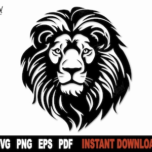 Lion Head Svg, Lion Svg Files for Cricut, Silhouette, Animal Vector Clipart, Png Art Design- Instant Digital Download