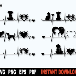 Heartbeat svg Bundle, Dog svg, Cat Svg, File For Cricut, Silhouette, Vector Clipart Cut File, Svg Cutting file-Instant Digital Download